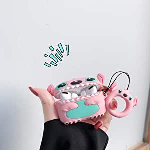 Compatible with AirPods Pro Case，Full Protective Silicone Skin for AirPods Case Pro, Kids Teens Girls Boys Funny Kawaii Cute Fashion Cartoon 3D Cover for AirPods Pro with Ring (Big Ear Pink Stitch)