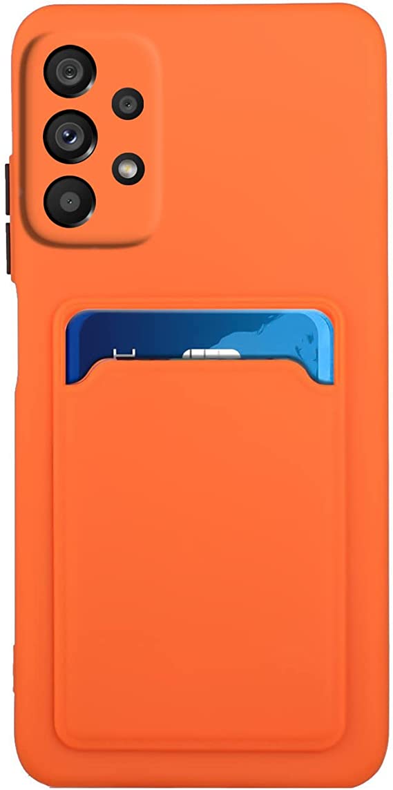 Soft TPU Phone Cover For Samsung Galaxy A33 5G Built-in Card Holder Slim Fit Protective Silicone Bumper Case with Wallet Credit Card (orang)