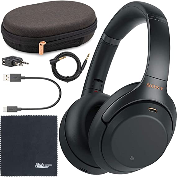 Sony WH-1000XM3 Wireless Noise-Canceling Over-Ear Headphones (Black) WH1000XM3/B + AOM Bundle - International Version (1 Year AOM Warranty)