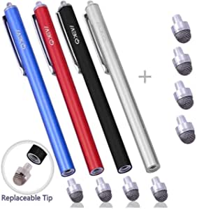 MEKO Stylus Pen 0.3-inch Micro-Fiber Tip Stylus -- Ultra Sensitive Universal Capacitive Touch Screen Pens with Replaceable Fiber Tips - (Black/Silver/Red/Dark Blue)