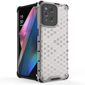 لهاتف Oppo Find X3 / Oppo Find X3 Pro, جراب اصلي مقاوم للصدمات بنمط خلية النحل من GrabologyStore - ابيض شفاف