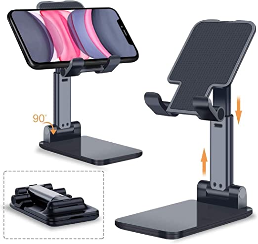 Bluelines Adjustable Cell Phone Stand, Foldable Portable Phone Stand Phone Holder for Desk, Desktop Tablet Stand Compatible with Mobile Phone/iPad/Tablet (Black) AD06