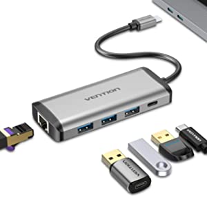 USB C Hub,VENTION Type C 5 in 1 Adapter, Docking Station with Gigabit RJ45,USB 3.0 and 87W Power Supply Port Compatible with MacBook,Laptop,etc
