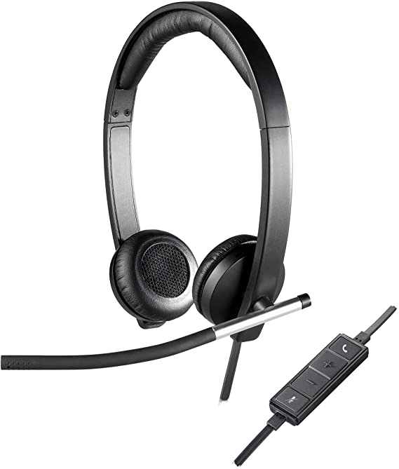 Logitech H650e Wired Headset, Stereo Headphones with Noise-Cancelling Microphone, USB, In-Line Controls, Indicator LED, PC/Mac/Laptop - Black