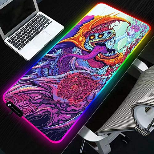 Cool RGB Gaming Mouse Pad,Extended XL Gaming Computer Desk Mat,Large Waterproof Mousepad Non-Slip LED Light Band Edge 800 x 300mm / 31.5×11.8 inches (Monster 31.5" x 11.8")