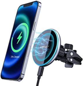 ACEFAST Zinc Alloy Magnetic Wireless Car Charger Compatible with iPhone 12 Pro Max/12 Pro/12, Automatically Align The Position for Charging for iPhone 12 Series, Compatible with Magsafe Cases