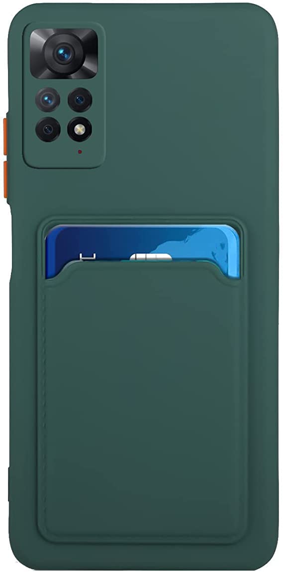 Soft TPU Phone Cover For Xiaomi Redmi Note 11S / Redmi Note 11 4G Built-in Card Holder Slim Fit Protective Silicone Bumper Case with Wallet Credit Card (Green)