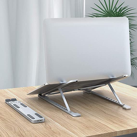 Laptop Stand, XERGUR 8-Angles Adjustable Aluminum Computer Stand Tablet Stand, Portable Notebook Holder Riser Mount for MacBook Air Pro, Lenovo, Dell, More 10-15.6” Laptops - Silver