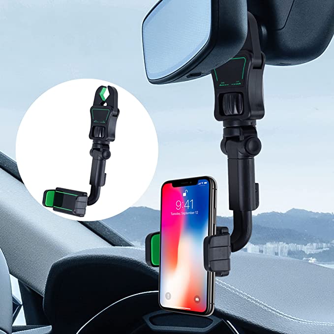 Phone Mount for Car, Jollyfit Rearview Mirror Car Phone Holder Mount, Universal Rear View Mirror Phone Holder, Rotatable Car Phone Mount, Cell Phone Holder Car Accessories for All iPhone Android