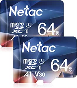 Netac 64GB 2 Packs MicroSDHC Memory Card, Micro SD Card R/W up to 100/30MB/s, TF Card 4K Full HD Video Recording, UHS-I, 667X, C10, U3, A1, V30, for Camera, Smartphone, Security System