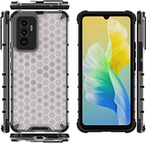 لهاتف Vivo V23e, جراب اصلي مقاوم للصدمات بنمط خلية النحل من GrabologyStore - ابيض شفاف