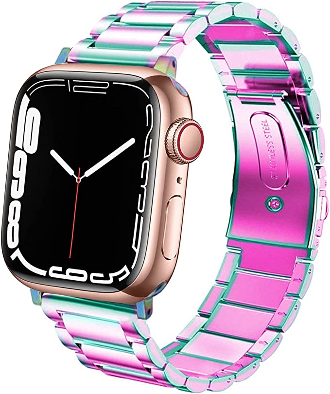 DEALELE Bands Compatible with iWatch 38mm 42mm 40mm 44mm 41mm 45mm, Solid Stainless Steel Metal Strap Replacement for Apple Watch Series 7 / SE / 6/5 / 4/3 Women Men