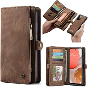 SWP Case for Samsung Galaxy A72, Wallet Case w/Magnetic Detachable Cover [11 Card Slots] Clutch Wallet w/Wristlets Money Pocket Case Compatible with Samsung Galaxy A72 5G (Brown)