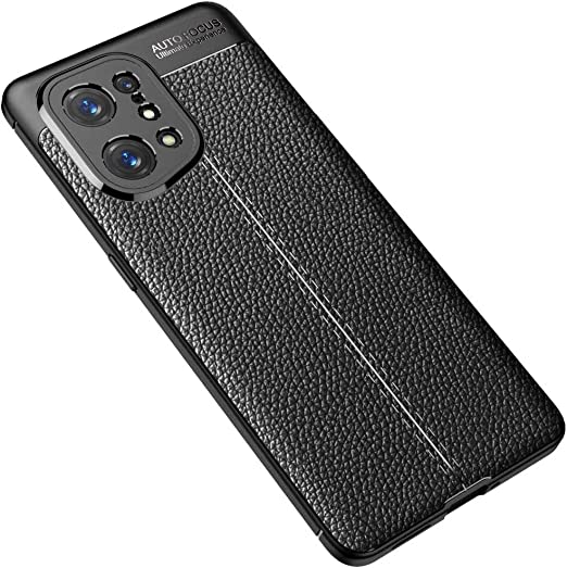 Oppo Find X5 ، جراب حماية شديدة التحمل من GrabMobily - غطاء مقاوم للصدمات بنمط جلدي متين رفيع للغاية من ألياف الكربون المصقولة - مقاوم للانزلاق - جراب عالي الجودة - أسود