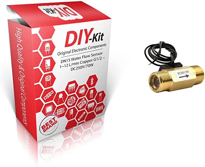 DIY-Kit DN15 Water Flow Sensor 1~12 L/min Copper G1/2 – DC250V/70W