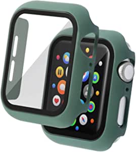 Insten Case Compatible with Apple Watch 44mm Series SE 6 5 4, Matte Hard Cover, Built in Tempered Glass Screen Protector, Full Protection, Green