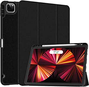 Soke New iPad Pro 11 Case 2021 with Pencil Holder - [Full Body Protection + 2nd Gen Apple Pencil Charging + Auto Wake/Sleep], Soft TPU Back Cover for 2021 iPad Pro 11 inch(Black)