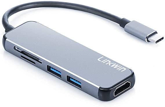 USB C Hub, LINKWIN 5-in-1 USB C Adapter, with 4K USB C to HDMI, SD and microSD Card Reader, 2 USB 3.0 Ports, for MacBook Pro 2019/2018/2017, iPad Pro 2019/2018, Pixelbook, XPS, and More(Thunderbolt 3)
