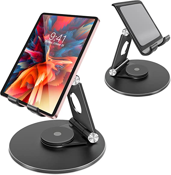 Tablet Stand Holder Adjustable, Foldable iPad Stand Holder for Desk, Tablet Mount Dock with 360° Heavy Metal Base for New iPad Pro 12.9, iPad Air, iPad Mini, Samsung Tab, Switch and All 4-13in Devices