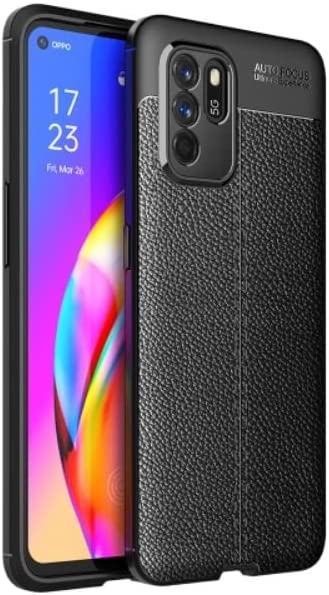 Compatible Case For Oppo Reno6 Z, Carbon Fiber Litchi Leather Pattern Anti-Slip, Ultra Thin, Shock Absorption, Cover For Oppo Reno6 Z - Black