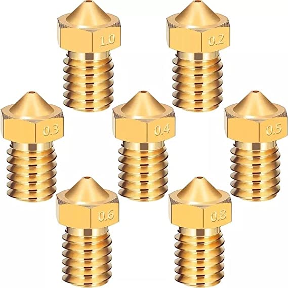 7pcs Precision Brass Nozzle 0.2/0.3/0.4/0.5/0.6/0.8/1.0mm for V5 V6 j-hend hotend 1.75mm Reprap i3 3D Printer Parts 3D Printing Accessories