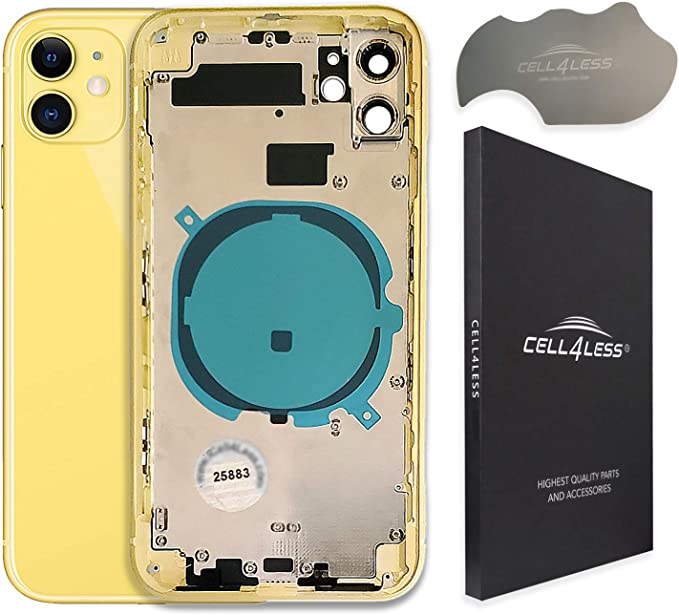 Cell4less Housing Compatible with The iPhone 11 & Includes The Wireless Charging pad, Camera Lens Sim Tray and Volume Buttons - iPhone 11 Housing Without Small Parts (Yellow)