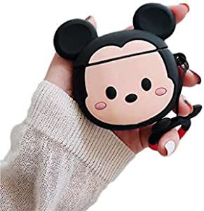 3D AirPods Case, Slim Thin Matte Soft TPU Silicone Rubber Gel with Keychain Ring 3D Cartoon Fashion Case Bumper Cover Compatible with Apple AirPods