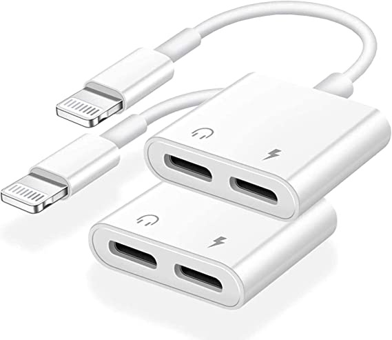 (2 Pack)[Apple MFi Certified] 2 in 1 Dual Lightning Adapter & Splitter for iPhone,Dongle Headphones Adapter Aux Cord 4 in 1 Music+Charge+Call+Volume Control Compatible for iPhone12/11/11 Pro/XS/XR /8