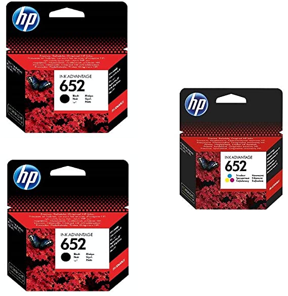 HP 652 2 Black Ink Cartridges and 1 Color Ink Cartridge Set