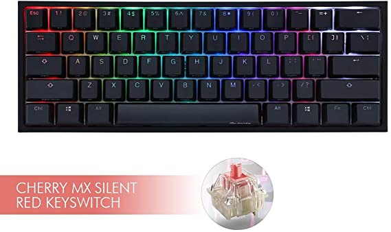 Ducky Channel One 2 Mini/Cherry Silent Red/English/PBT/Seamless double shot/Black keycaps/Black top case white bottom case/RGB LED, DKON1861ST-SUSPDAZT1