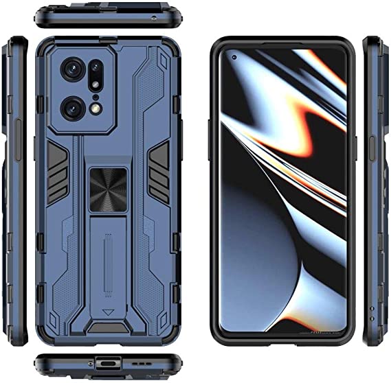 لهاتف Oppo Find X5 Pro جراب ايرونمان خلفي أصلي مقاوم للصدمات مع مسند للظهر من GrabologyStore - أزرق