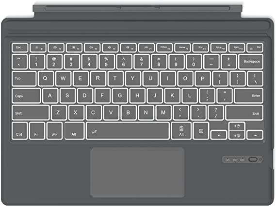 GreenLaw Surface Pro 7 Keyboard, 7 Color Backlit, Wireless Touchpad Keyboard for Surface Pro, Detachable Ultra-Slim Type Cover for Surface Pro 7+/7/6/5/4/3, Grey