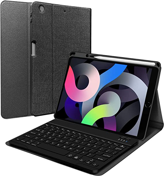 Backlit Keyboard Case for iPad 8th Generation (2020)/7th Gen (2019) 10.2 Inch, Detachable Wireless with Pencil Holder Stand Folio Keyboard Cover for New iPad 8th Gen/7th Gen 10.2”, Black