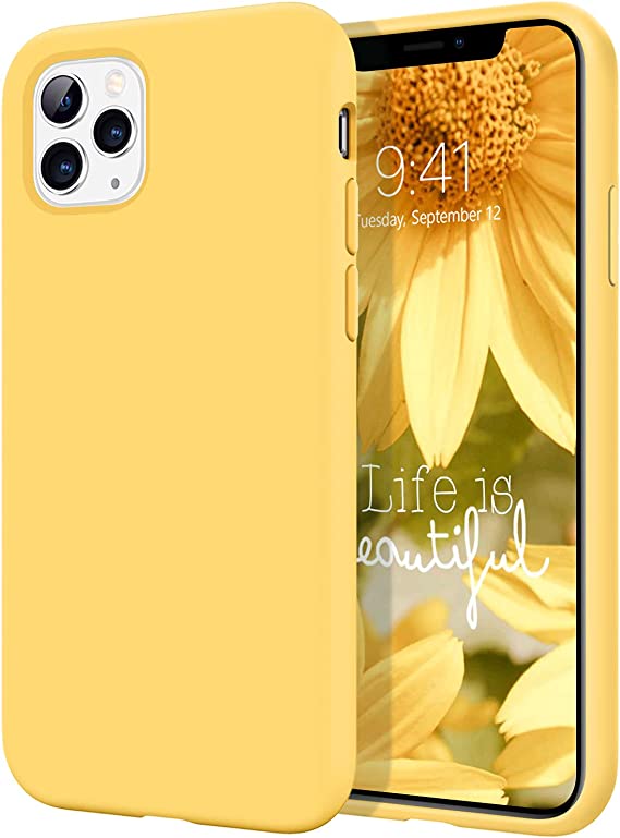 DOMAVER Compatible with iPhone 11 Pro Max Case Soft Liquid Silicone Shockproof Phone Case with Microfiber Lining Raised Lip Protective Durable Phone Cover for iPhone 11 Pro Max 6.5 Inch, Yellow