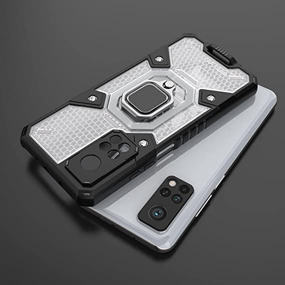 Cover Compatible with Xiaomi Mi 10T / Xiaomi Mi 10T Pro, New Original cover From GrabMobily - Ironman Honeycomb Integrated Protection Shock Resistant TPU Case with Ring Holder and Mobile Strap