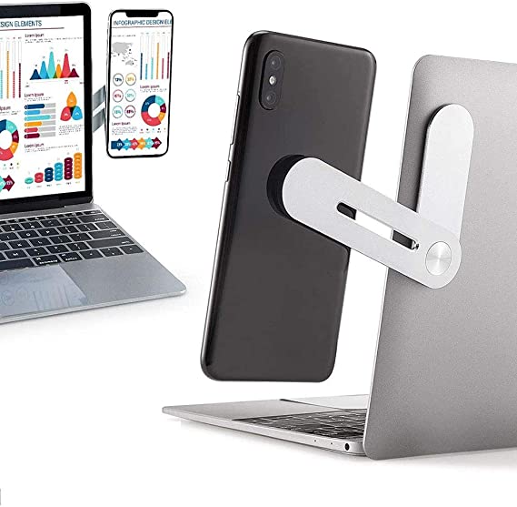 Laptop Magnetic Cell Phone Stand, Laptop Stands Phone Mount Universal Tablet Dock Foldable Aluminum Fixed Clip on Flat and Slim Monitor Enjoying Double Screen at The Same Time for Mobile Phone/iPad