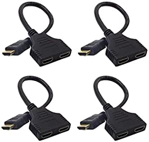 Microware HDMI Cable HDMI 1 to 2 Split Double Signal Adapter Convert Cable for Video TV HDTV - Black (Pack of 4)