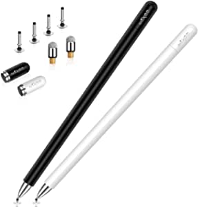 Stylus Pens for iPad - Mixoo High Sensitivity Disc & Fiber Tip 2 in 1 Universal Stylus with Magnetic Cap for iPad, iPhone, Android, Microsoft Tablets and Other Capacitive Touch Screens (Black/White)