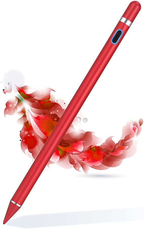 Active Stylus Pen for Touch Screens, Rechargeable Pencil Digital Stylus Pen Compatible with iPad and Most Tablet (red)