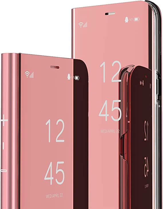 IMIRST Case for Galaxy A73 5G Case Mirror Design Clear View Plating Flip Case with Kickstand Shockproof Full Body Protective Cover for Samsung Galaxy A73 5G PU Mirror:Rose Gold QH