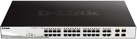 D-Link Poe+ Switch, 24 28 Port Smart Managed Layer 2+ Gigabit Ethernet with 4 Gigabit RJ45/SFP Combo Ports and 370W PoE Budget (DGS-1210-28MP)