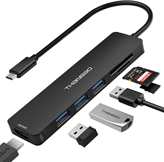 USB C Hub Multiport Adapter USB C Dongle for MacBook Pro, 7 in 1 Dongle USB-C to HDMI, 3 USB 3.0 Ports, SD/TF Card Reader Compatible for MacBook Pro, XPS More Type C Devices