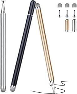 Stylus for iPad (3 Pcs), Abiarst Touch Screens Stylus Pens Disc & Fiber Tip for Apple/iPhone/Ipad pro/Mini/Air/Android/Microsoft/Surface All Capacitive Touch Screens (3-Pack (Black/Silver/Champagne))