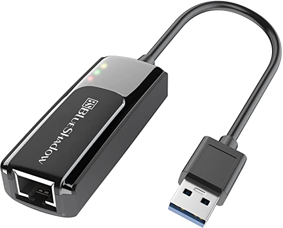 Blueshadow USB Ethernet Adapter - USB 3.0 to 10/100/1000Mbps RJ45 LAN Network Converter, LED Indicator with Driver Free Compatible for Windows XP/Vista/7/8/10, MAC OS, Linux