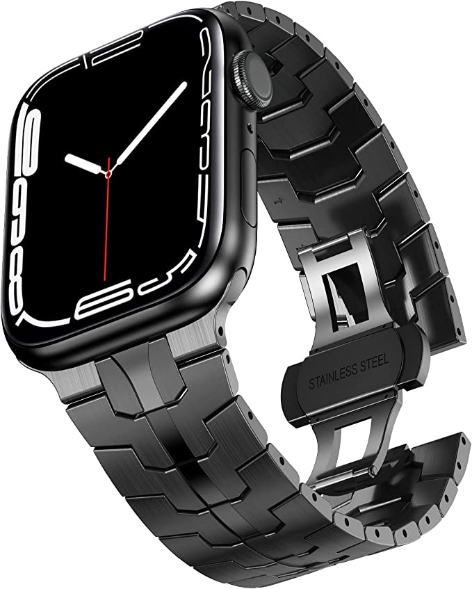 CHANCHY Stainless Steel Band Compatible with Apple Watch Band 44mm 45mm 42mm 38mm 40mm 41mm, Metal Strap with Folding Clasp for iWatch SE Series 7 6 5 4 3 2 1 for Men Women (Black, 45mm 44mm 42mm)