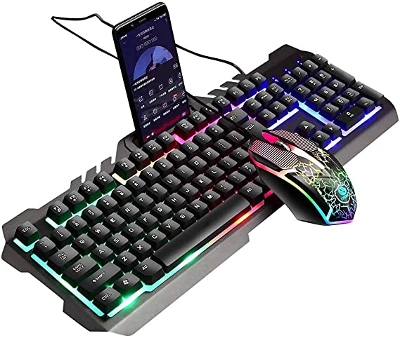 BLACK MAMUT Keyboard Kit with Mouse Gamer Wired USB Port with RGB Backlight Compatible with PC and Laptop Windows 7, 8, 10 or Mac OS Video Game Consoles PS4, PS5, Xbox