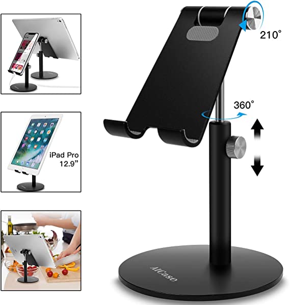 AICase Tablet/Phone Stand, Universal Adjustable Aluminum Desktop Stand, for New iPad 2018 Pro 10.5/9.7/12.9, Air mini 2 3 4, Samsung Tab, Other Smartphones and Tablets (4-12.9 inch) - Black