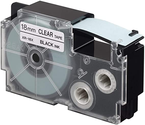 Casio label tape 18mm Black on clear XR-18X