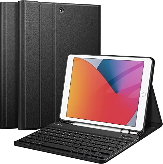 Fintie Keyboard Case for New iPad 8th Gen (2020) / 7th Generation (2019) 10.2 Inch, Soft TPU Back Stand Cover with Pencil Holder, Magnetically Detachable Wireless Bluetooth Keyboard, Black
