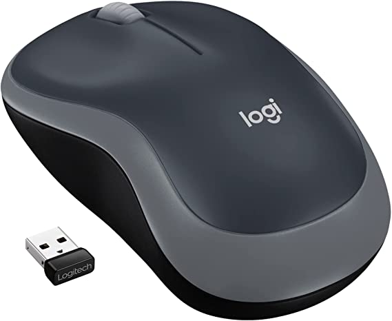 Logitech M185 Wireless Mouse, 2.4GHz with USB Mini Receiver, 12-Month Battery Life, 1000 DPI Optical Tracking, Ambidextrous, Compatible with PC, Mac, Laptop - Grey